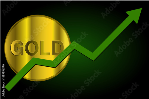 Pièce d'or avec courbe croissante - fond noir