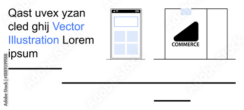 E-commerce, mobile applications, online businesses, digital marketplaces, advertisement designs, tech illustrations. Smartphone and store interface graphics. E-commerce and mobile apps concept