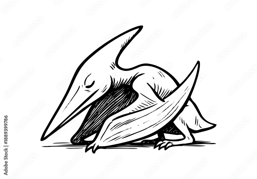 Fototapeta premium Pterodactyl hand drawn simple sketch vector illustration