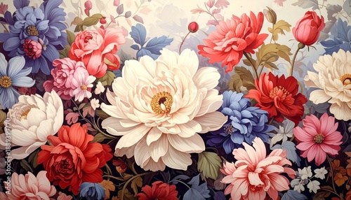 Vibrant Floral Symphony - A Captivating Display of Colorful Blooms in Full Blossom, a Stunning Botanical Arrangement.