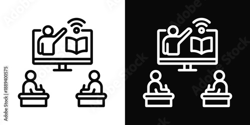 Virtual Classroom Icon White And Black Background Style
