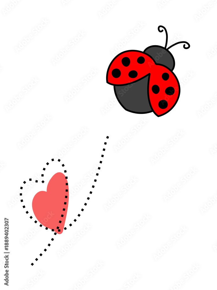 Obraz premium Cute flying Ladybug Illustration on White Background