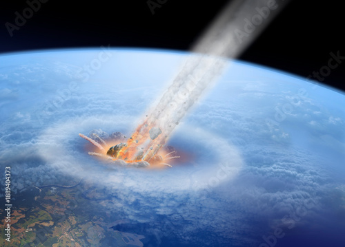Foto Photoshop illustration showing an asteroid or meteorite impact with Earth