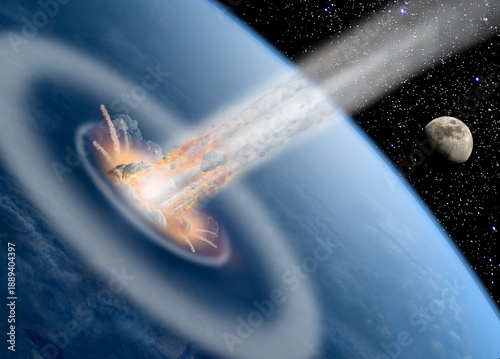 Tableau sur toile Photoshop illustration showing an asteroid or meteorite impact with Earth