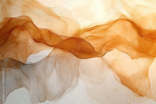 Soft flowing translucent orange and beige fabric or material gently overlapping creating calm and airy abstract waves
