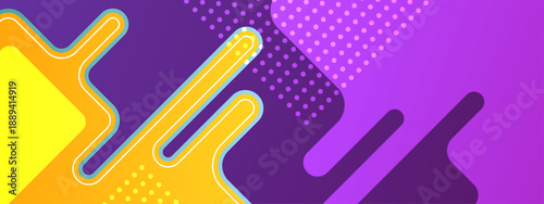 Dynamic purple background with vibrant yellow fluid shapes liquid motion elements and halftone dot patterns for modern design