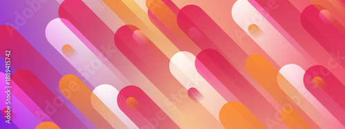 Warm and energetic background with overlapping rounded diagonal shapes in shades of red pink and orange