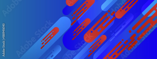 Fast motion blue background with dynamic diagonal red and light blue rounded lines