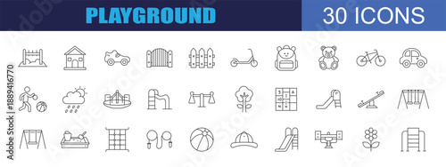Collection of children's playground icons, with editable stroke.