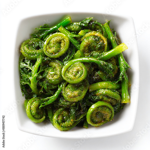 Fresh Cooked Fiddlehead Ferns in Bowl