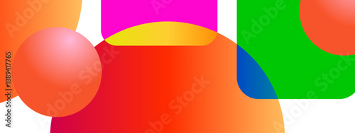 Clean composition of flat colorful shapes and spheres on white background