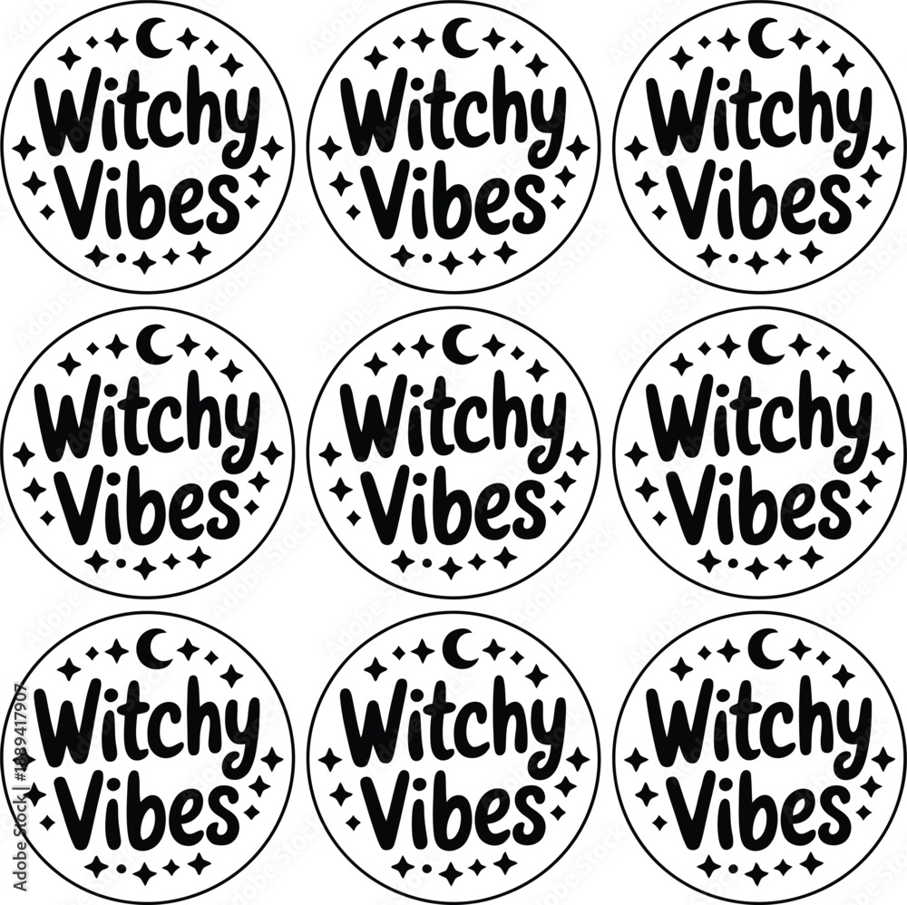 Fototapeta premium Witchy Vibes circular with moon and stars circular moon , witchy vibes, circular moon, stars, black