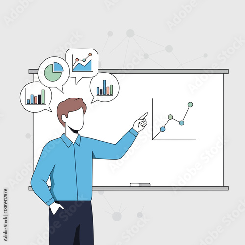 Man presenting business growth charts on whiteboard