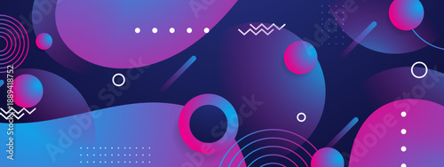 Foto Trendy dark blue composition with purple fluid blobs and glowing neon pink 3D sp
