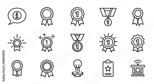 Collection of award ribbons, medals, and trophies icon set for achievements and recognition.
