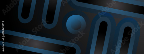 Dark blue background with technological geometric rounded lines and circles representing connectivity and data