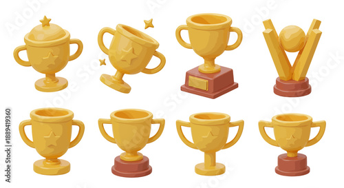 Collection of golden trophy icons representing awards, victories, and achievements.