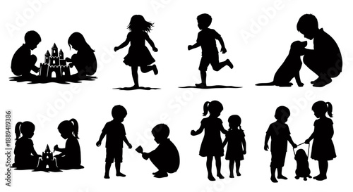 Plaintive silhouettes of people and children enjoying a quiet outdoor park in a monochrome scene.