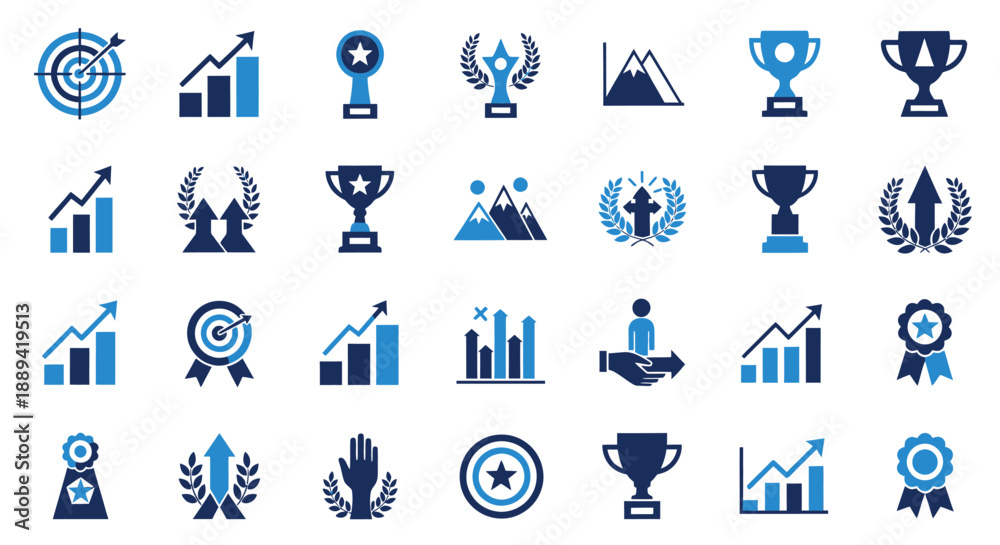 Fototapeta premium Collection of blue trophy and achievement icons for awards and charts.