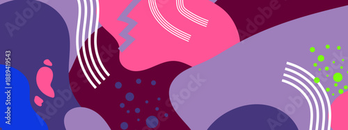 Contemporary abstract design with overlapping wavy layers and dot patterns in a deep magenta and violet color scheme