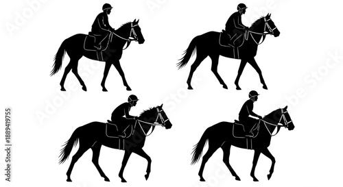 Four Riders on Horseback Silhouettes Form a Repeating Monochrome Pattern.