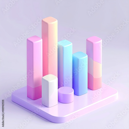 Pastel-colored 3D bar chart on a pale purple platform