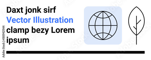 Sustainability, nature conservation, eco-friendly practices, education, environmental awareness, branding. Globe icon next to a leaf on a clean layout. Sustainability and nature conservation concept
