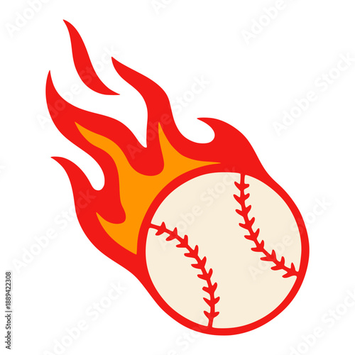baseball on fire flame heat flat color vector illustration template design