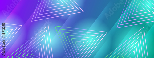 A cool blue and cyan background with layered triangular outlines and glowing light particles for a tech aesthetic
