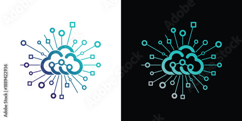 logo design cloud with spark connection icon vector illustration