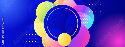 Modern digital art featuring vibrant overlapping circles on dark blue gradient background