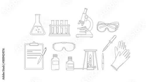 Set of basic science laboratory equipment icons.