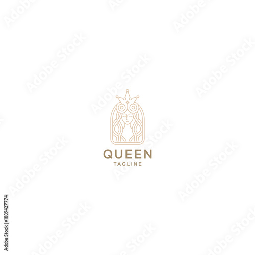 Queen with line art style logo icon design template