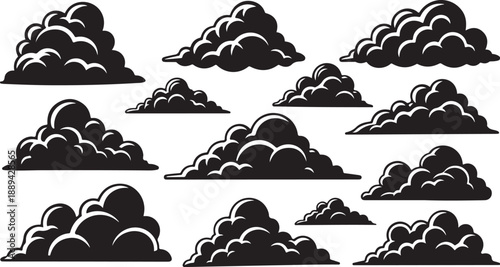 Black Clouds on White Background Vector Illustration Set
