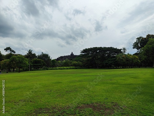 View of Borobudur temple garden