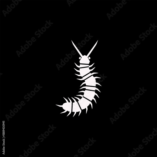 Minimalist White Centipede Silhouette on Black Background Graphic