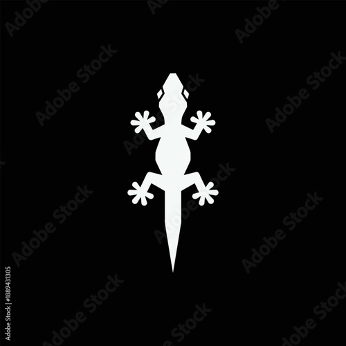 White Gecko Silhouette on Black Background - Reptile Lizard Icon