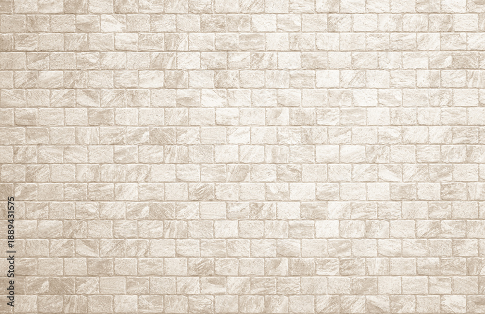 Obraz premium Detail of modern cream brick wall background photo. White light brick wall texture background for stone tile block painted in beige light color wallpaper modern interior and exterior backdrop design.