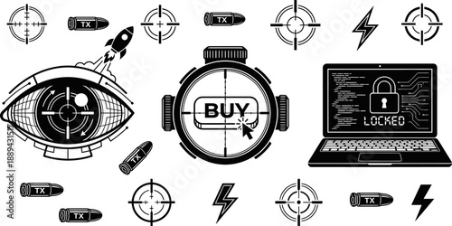Cybersecurity and financial trading icons set vector illustration