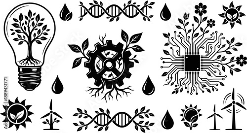 Eco friendly technology and sustainability icons vector illustration