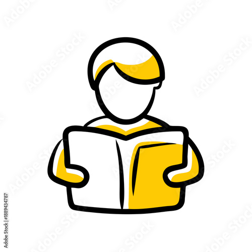 Young Reader: Simple yet eye-catching icon depicts a person deeply engaged in reading a book, emphasizing the joy of knowledge and lifelong learning.