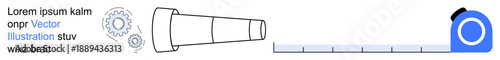 Measurement tools, industrial design, engineering concepts, precision instruments, technical drawings, technology. Telescope and measuring tape illustration with gear elements. Measurement tools