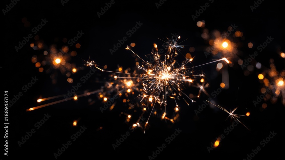 Fototapeta premium Sparkling and Glowing Fireworks Sparks Against a Dark Background Ideal for Celebrations and Festivities