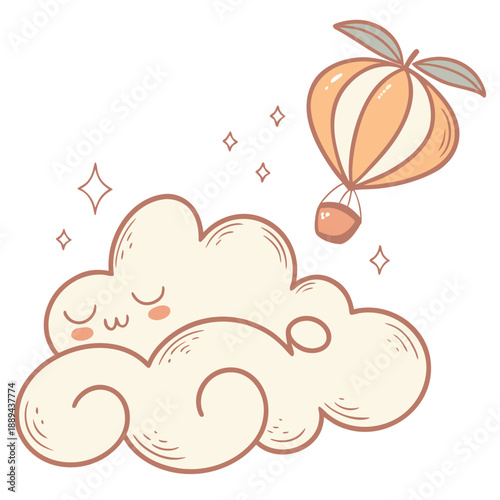 Soft apricot cream pillow cloud floating in a 3D vector art with an inflated and cozy tactile appearance