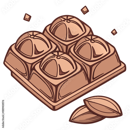 Copper metallic rounded squares in an inflated 3D cluster with a shiny chrome finish and tactile industrial texture