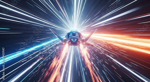 Futuristic Speeding Spacecraft Blazing Through Neon Trails