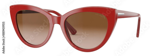 Red cat eye sunglasses with brown lenses isolated on a transparent background