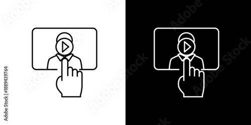 Two interactive video player icons, one on a white background, the other on a black background, symbolizing online learning and digital content