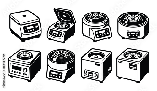 Centrifuges illustration, lab equipment, used in medical research, science, analytical chemistry applications.