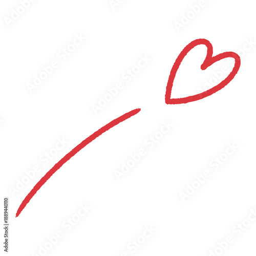 勢い良く飛び出すハート。赤いペンでハートを描いたベクターイラスト。手書きのデコレーションスタンプ素材